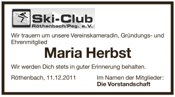 Traueranzeige von Maria Herbst von Pegnitz-Zeitung